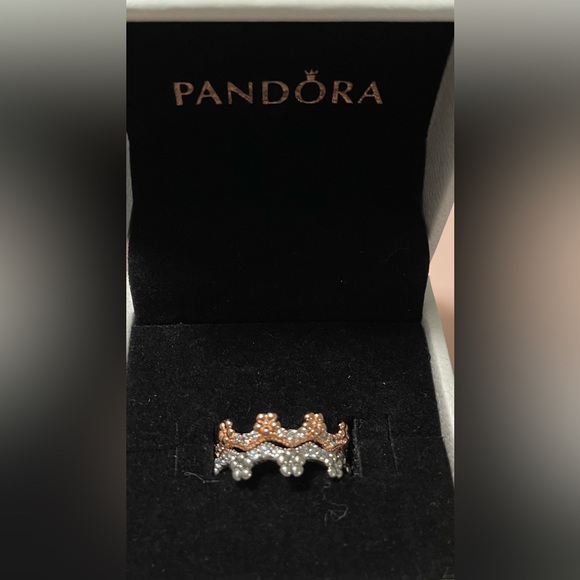 👑 PANDORA Flower Crown Ring- Rose Gold Plated/Clear - Size 5 (50) - Picture 6 of 6
